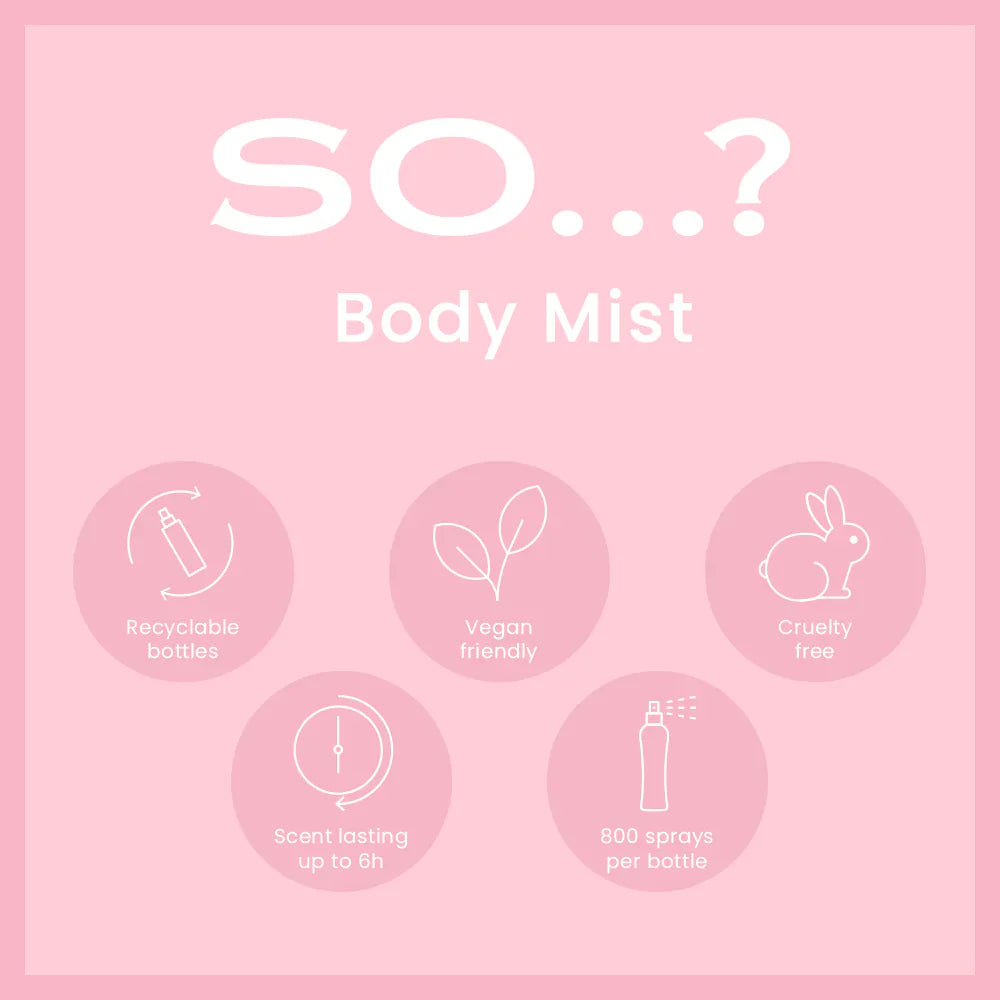 SO...? Cherry Blossom body mist er ekki prófað á dýrum, vegan og í endurnýjanlegum umbúðum